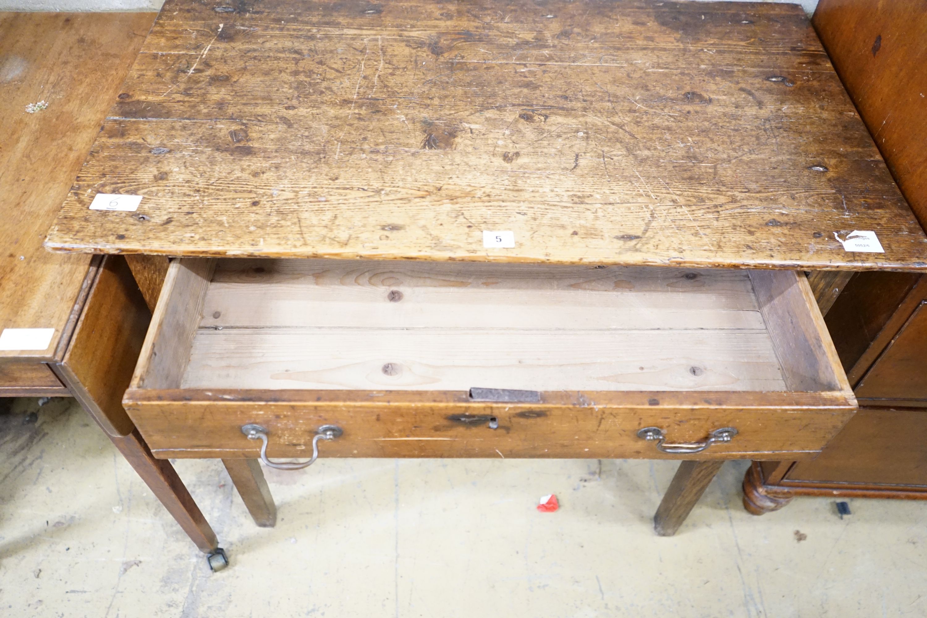 A George III provincial oak and pine side table, width 92cm, depth 53cm, height 76cm